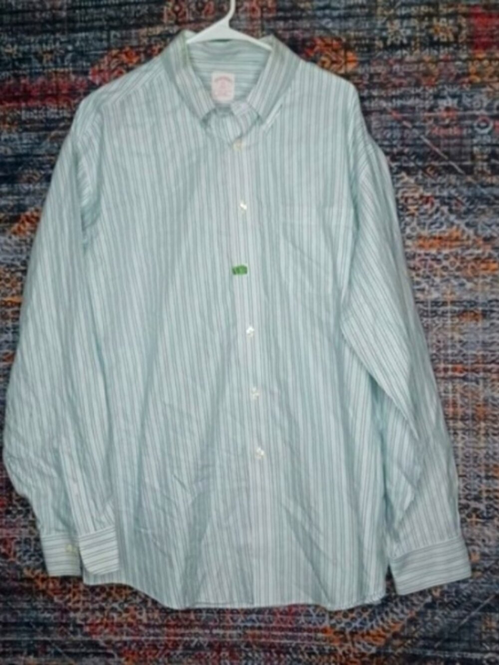 Brooks Brothers mens white lavender blue green 346 noniron button shirt XL EUC